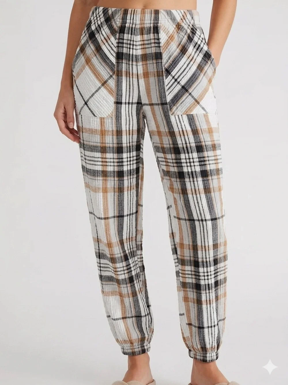 Aerie Soft Gauze Pajama Jogger Pants Plaid Neutral Coastal Boho Loungewear XS